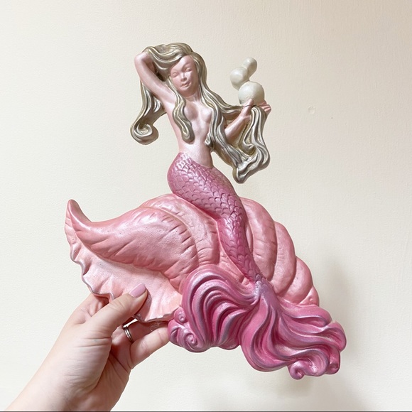 Vintage Large Mermaid Chalkware Eclectic Kitschy Wal Decor